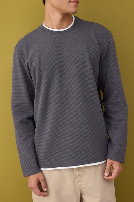 TRENDYOL MAN Herren Grau Einfarbig Lang Regular Fit Sweatshirts - Image 2