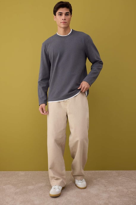 TRENDYOL MAN Herren Grau Einfarbig Lang Regular Fit Sweatshirts - Image 4