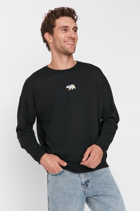 TRENDYOL MAN Herren Schwarz Einfarbig Lang Oversize Sweatshirts - Image 2