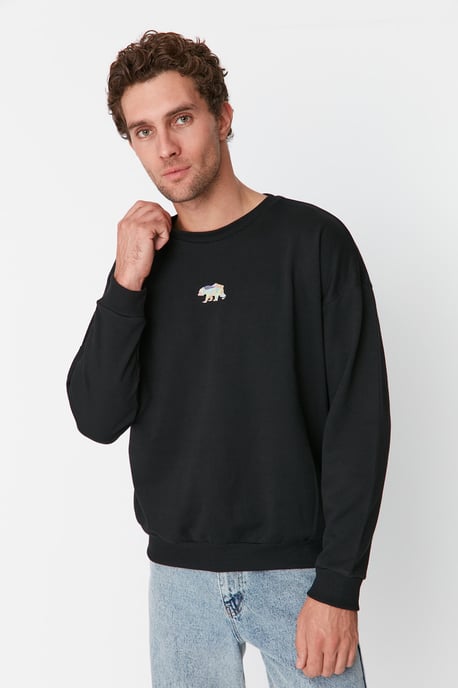 TRENDYOL MAN Herren Schwarz Einfarbig Lang Oversize Sweatshirts - Image 5