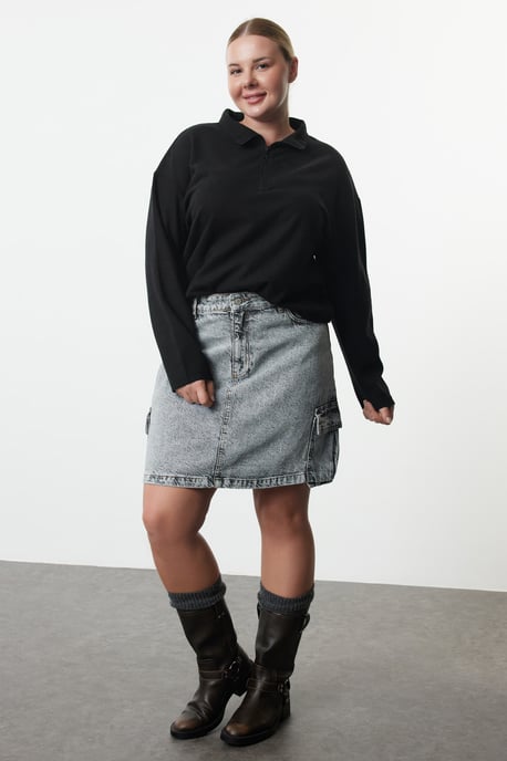 Trendyol Curve Damen Schwarz Einfarbig Lang Oversize Große Größen Sweatshirts - Image 1