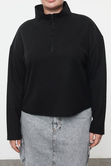 Trendyol Curve Damen Schwarz Einfarbig Lang Oversize Große Größen Sweatshirts - Image 2
