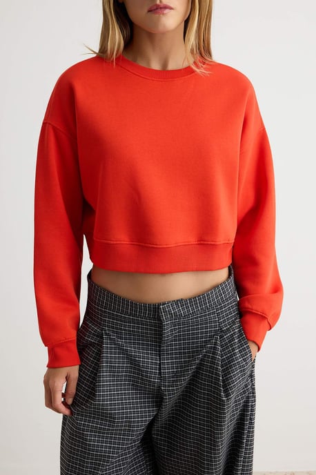 TRENDYOLMİLLA Damen Rot Einfarbig Lang Oversize Sweatshirts - Image 2