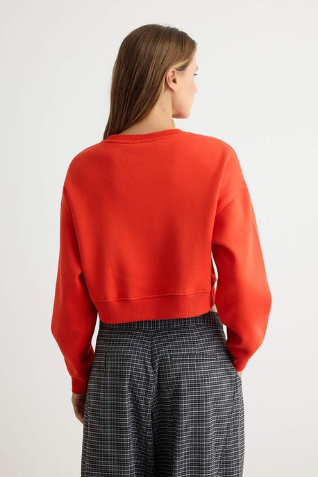 TRENDYOLMİLLA Damen Rot Einfarbig Lang Oversize Sweatshirts - Image 3
