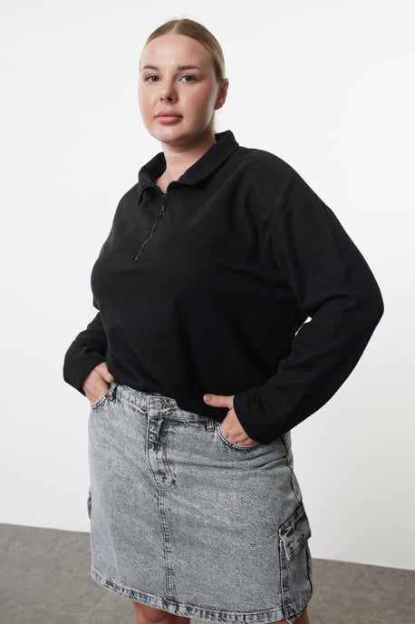 Trendyol Curve Damen Schwarz Einfarbig Lang Oversize Große Größen Sweatshirts - Image 6