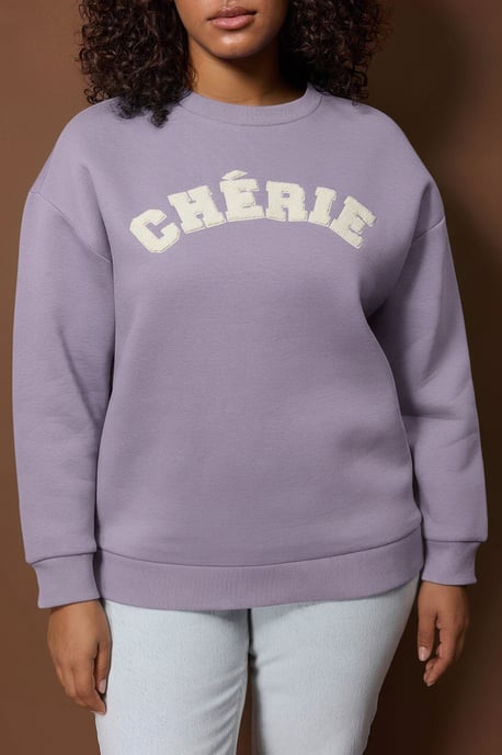 Trendyol Curve Damen Lila Slogan Lang Oversize Große Größen Sweatshirts - Image 2