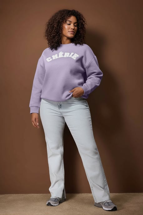 Trendyol Curve Damen Lila Slogan Lang Oversize Große Größen Sweatshirts - Image 4