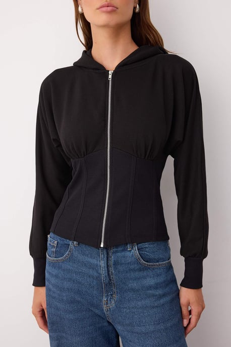 TRENDYOLMİLLA Damen Schwarz Einfarbig Lang Tailliert Sweatshirts - Image 2