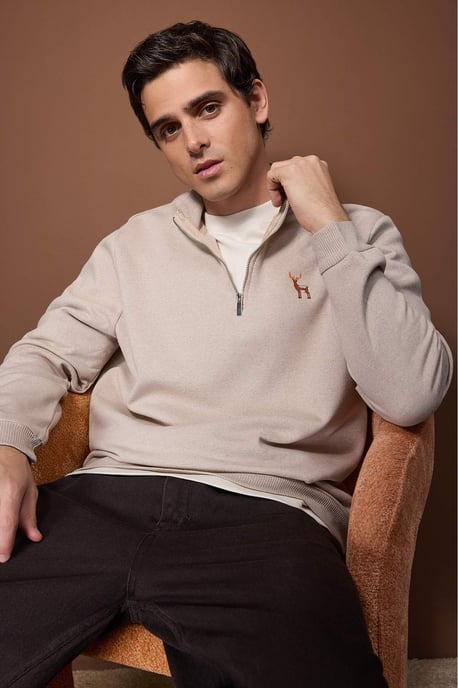 TRENDYOL MAN Herren Beige Einfarbig Lang Regular Fit Sweatshirts - Image 1