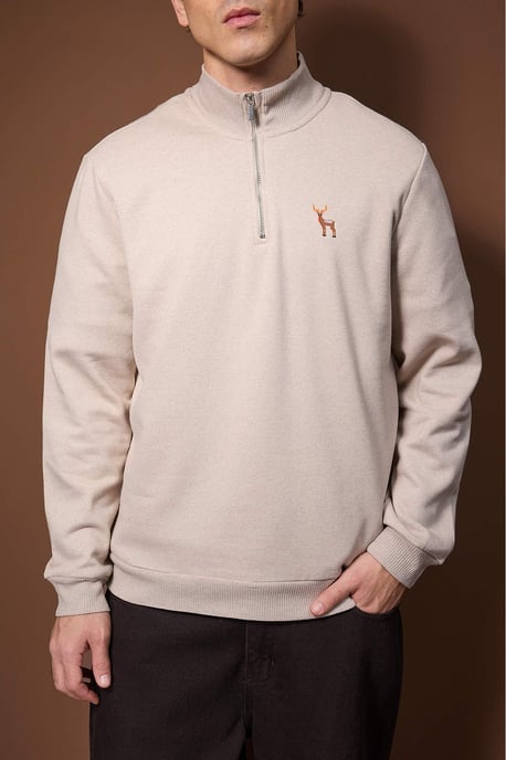 TRENDYOL MAN Herren Beige Einfarbig Lang Regular Fit Sweatshirts - Image 2