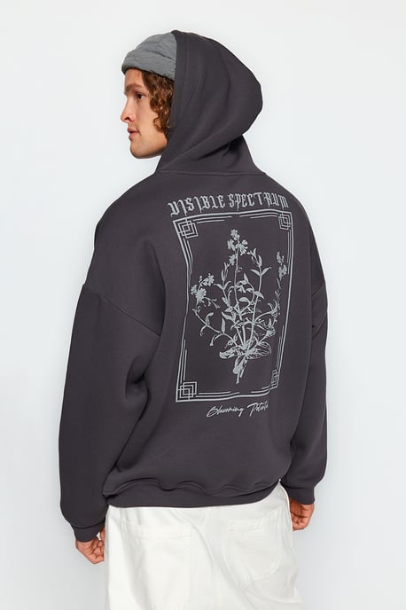 TRENDYOL MAN Herren Grau Geblümt Lang Oversize Sweatshirts - Image 1