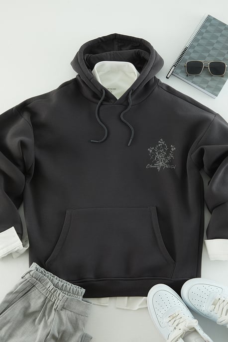 TRENDYOL MAN Herren Grau Geblümt Lang Oversize Sweatshirts - Image 6