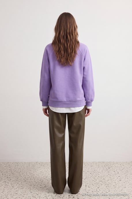 TRENDYOLMİLLA Damen Lila Einfarbig Lang Oversize Sweatshirts - Image 3