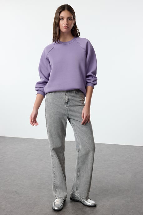 TRENDYOLMİLLA Damen Lila Einfarbig Lang Oversize Sweatshirts - Image 5