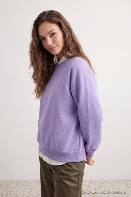 TRENDYOLMİLLA Damen Lila Einfarbig Lang Oversize Sweatshirts - Image 6