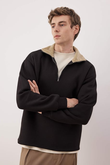 TRENDYOL MAN Herren Schwarz Colour-Block Lang Oversize Sweatshirts - Image 1