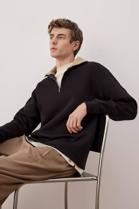 TRENDYOL MAN Herren Schwarz Colour-Block Lang Oversize Sweatshirts - Image 2
