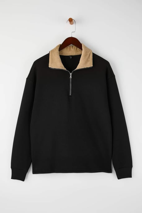 TRENDYOL MAN Herren Schwarz Colour-Block Lang Oversize Sweatshirts - Image 5