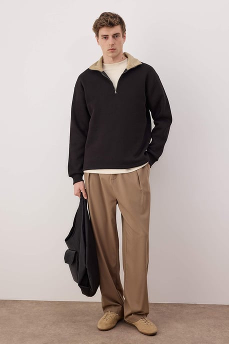 TRENDYOL MAN Herren Schwarz Colour-Block Lang Oversize Sweatshirts - Image 6