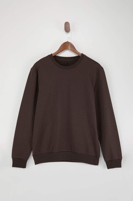 TRENDYOL MAN Herren Braun Einfarbig Lang Regular Fit Sweatshirts - Image 3