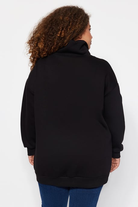 Trendyol Curve Damen Schwarz Einfarbig Lang Oversize Große Größen Sweatshirts - Image 4