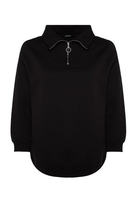 Trendyol Curve Damen Schwarz Einfarbig Lang Oversize Große Größen Sweatshirts - Image 5