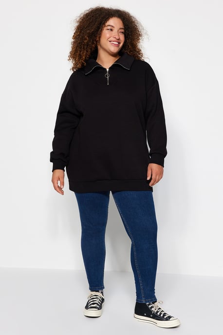 Trendyol Curve Damen Schwarz Einfarbig Lang Oversize Große Größen Sweatshirts - Image 6