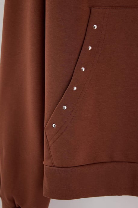 Trendyol Curve Damen Braun Einfarbig Lang, Tailliert Große Größen Sweatshirts - Image 3
