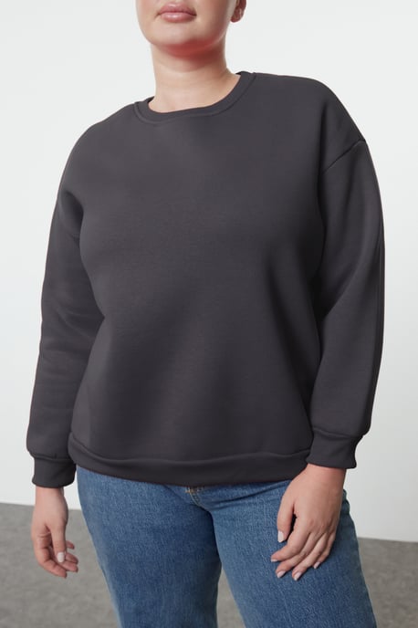Trendyol Curve Damen Grau Einfarbig Lang Oversize Große Größen Sweatshirts - Image 2