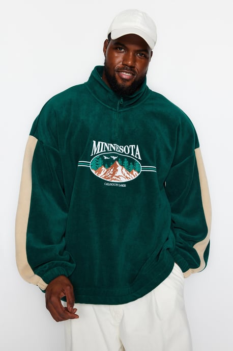 TRENDYOL MAN Herren Grün Slogan Lang Oversize Große Größen Sweatshirts - Image 2