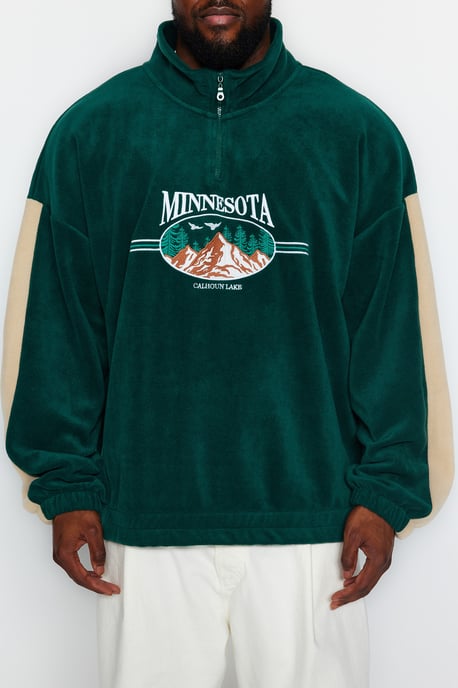 TRENDYOL MAN Herren Grün Slogan Lang Oversize Große Größen Sweatshirts - Image 3