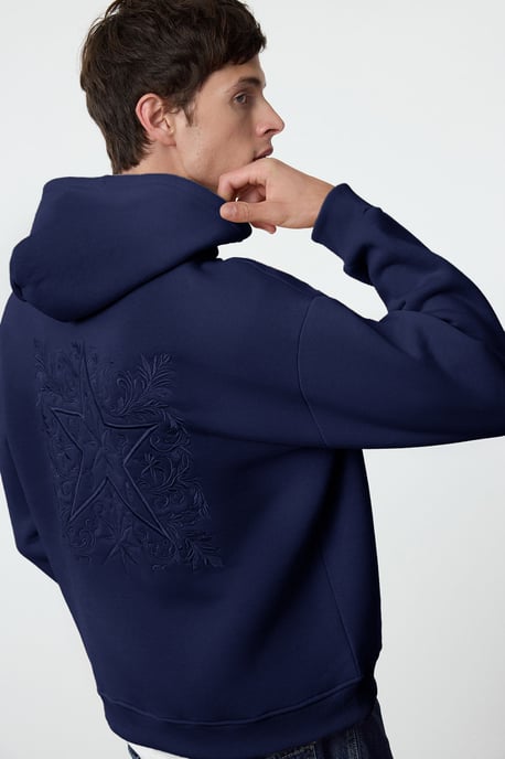 TRENDYOL MAN Herren Dunkelblau Slogan Lang Oversize Sweatshirts - Image 1