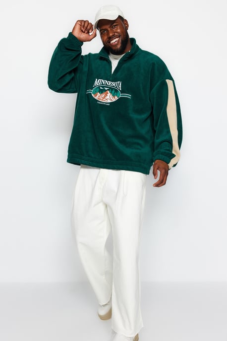 TRENDYOL MAN Herren Grün Slogan Lang Oversize Große Größen Sweatshirts - Image 6