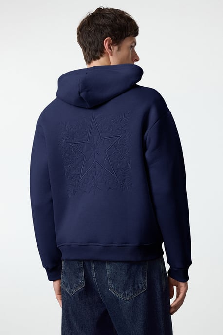 TRENDYOL MAN Herren Dunkelblau Slogan Lang Oversize Sweatshirts - Image 2