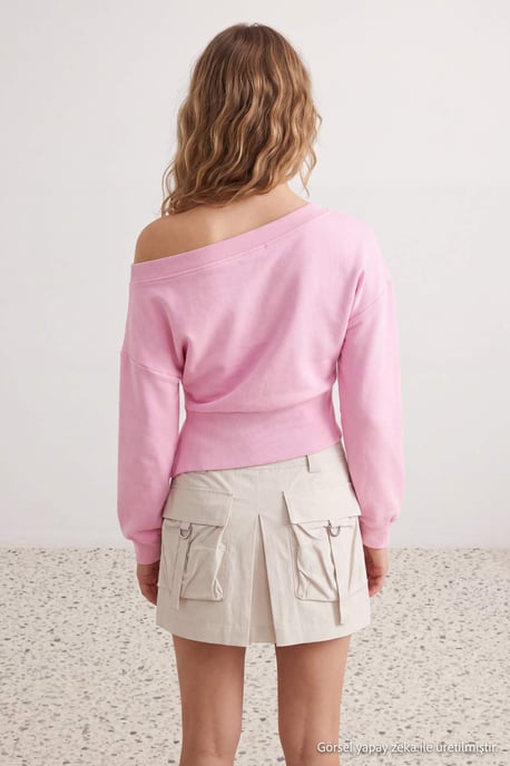 TRENDYOLMİLLA Damen Rosa Einfarbig 3/4-Arm Oversize Sweatshirts - Image 2