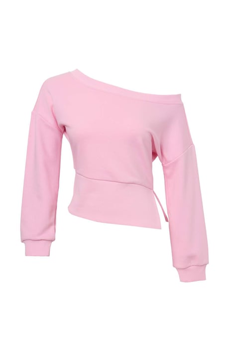 TRENDYOLMİLLA Damen Rosa Einfarbig 3/4-Arm Oversize Sweatshirts - Image 3