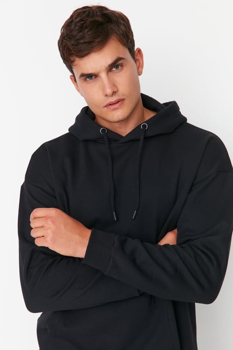 TRENDYOL MAN Herren Schwarz Einfarbig Lang Oversize Sweatshirts - Image 5