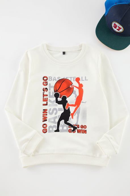 TRENDYOLKIDS Jungen Ecru Slogan Lang Regular Fit Sweatshirts - Image 2