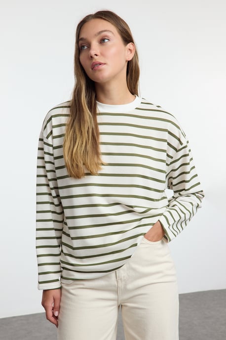 TRENDYOLMİLLA Damen Gestreift Lang Oversize Sweatshirts - Image 1