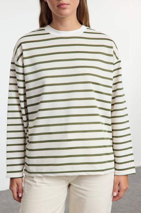 TRENDYOLMİLLA Damen Gestreift Lang Oversize Sweatshirts - Image 2