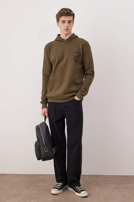 TRENDYOL MAN Herren Khaki Einfarbig Lang Regular Fit Sweatshirts - Image 1