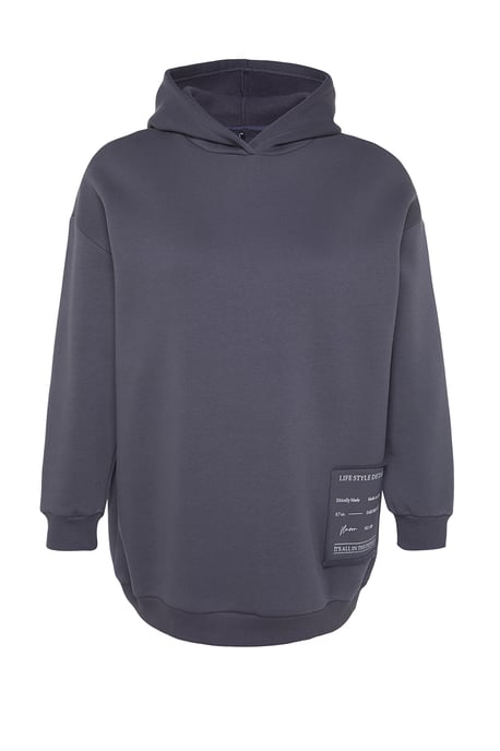 Trendyol Curve Damen Grau Slogan Lang Relaxed Fit Große Größen Sweatshirts - Image 5
