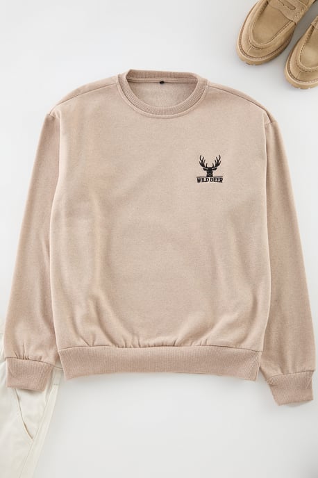 TRENDYOL MAN Herren Beige Animal-Print Lang Oversize Sweatshirts - Image 3