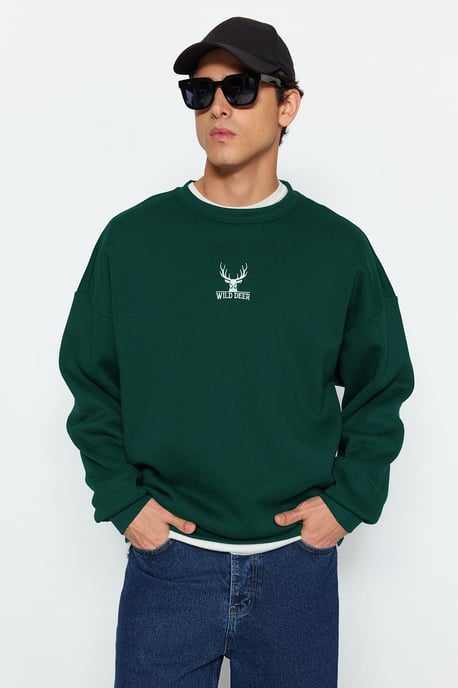TRENDYOL MAN Herren Grün Animal-Print Lang Oversize Sweatshirts - Image 2