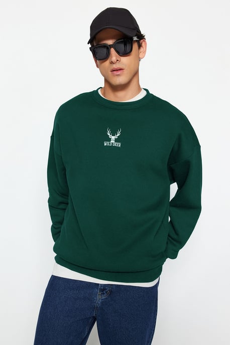 TRENDYOL MAN Herren Grün Animal-Print Lang Oversize Sweatshirts - Image 3