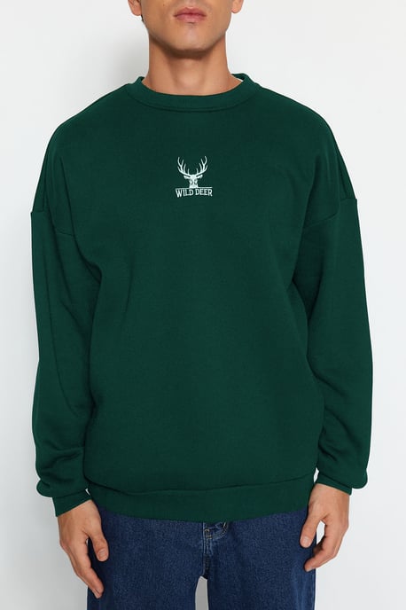 TRENDYOL MAN Herren Grün Animal-Print Lang Oversize Sweatshirts - Image 4