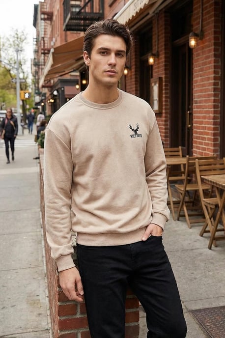 TRENDYOL MAN Herren Beige Animal-Print Lang Oversize Sweatshirts - Image 6