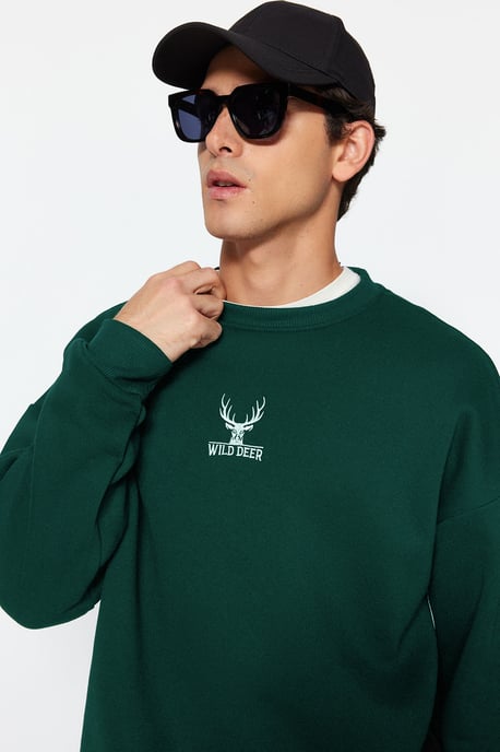 TRENDYOL MAN Herren Grün Animal-Print Lang Oversize Sweatshirts - Image 6