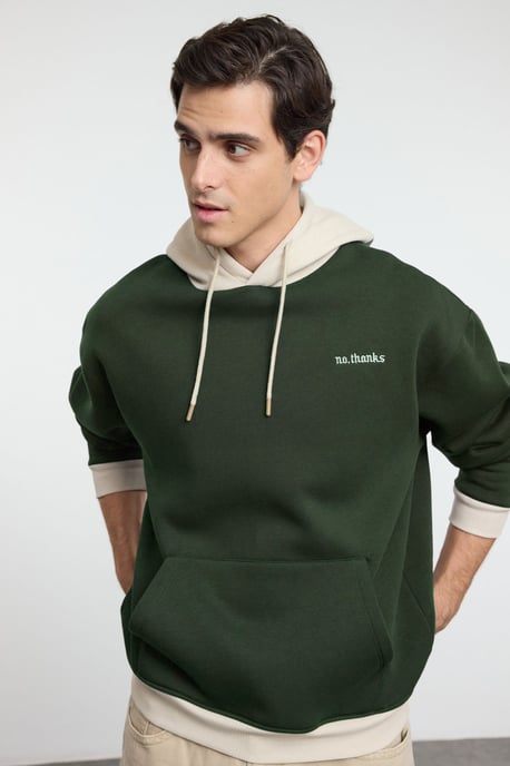 TRENDYOL MAN Herren Khaki Colour-Block Lang Oversize Sweatshirts - Image 1