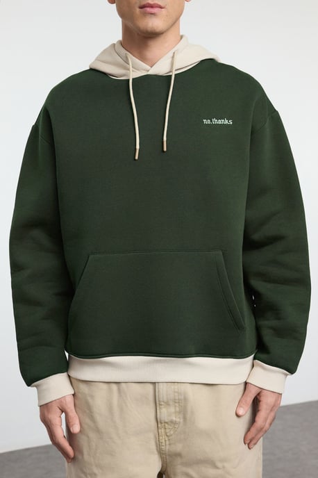 TRENDYOL MAN Herren Khaki Colour-Block Lang Oversize Sweatshirts - Image 2